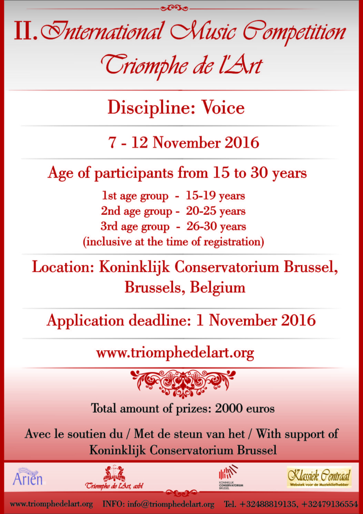 2nd International Music Competition Triomphe de l'Art in discipline Voice in Brussels