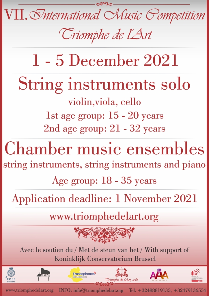 7 Concours International de Musique Triomphe de l’Art disciplines Instruments à cordes et Ensembles de musique de chambre