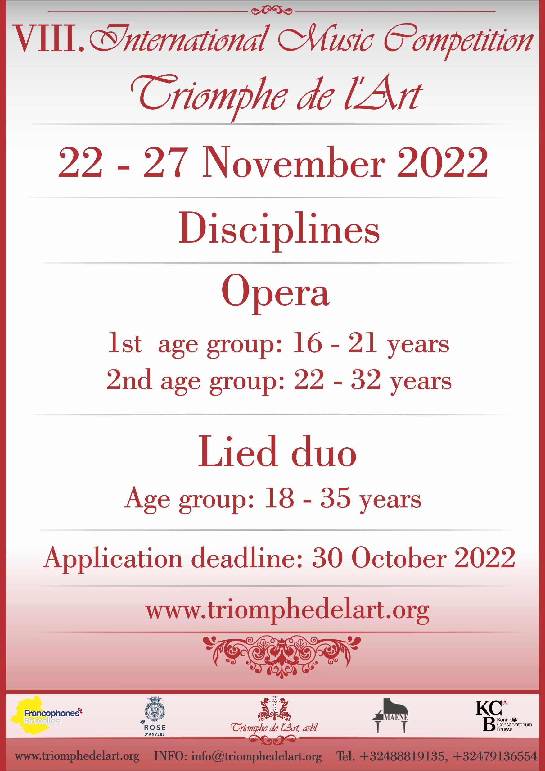 5de Internationale Muziekwedstrijd Triomf de l'Art disciplines Opera and Lied duo