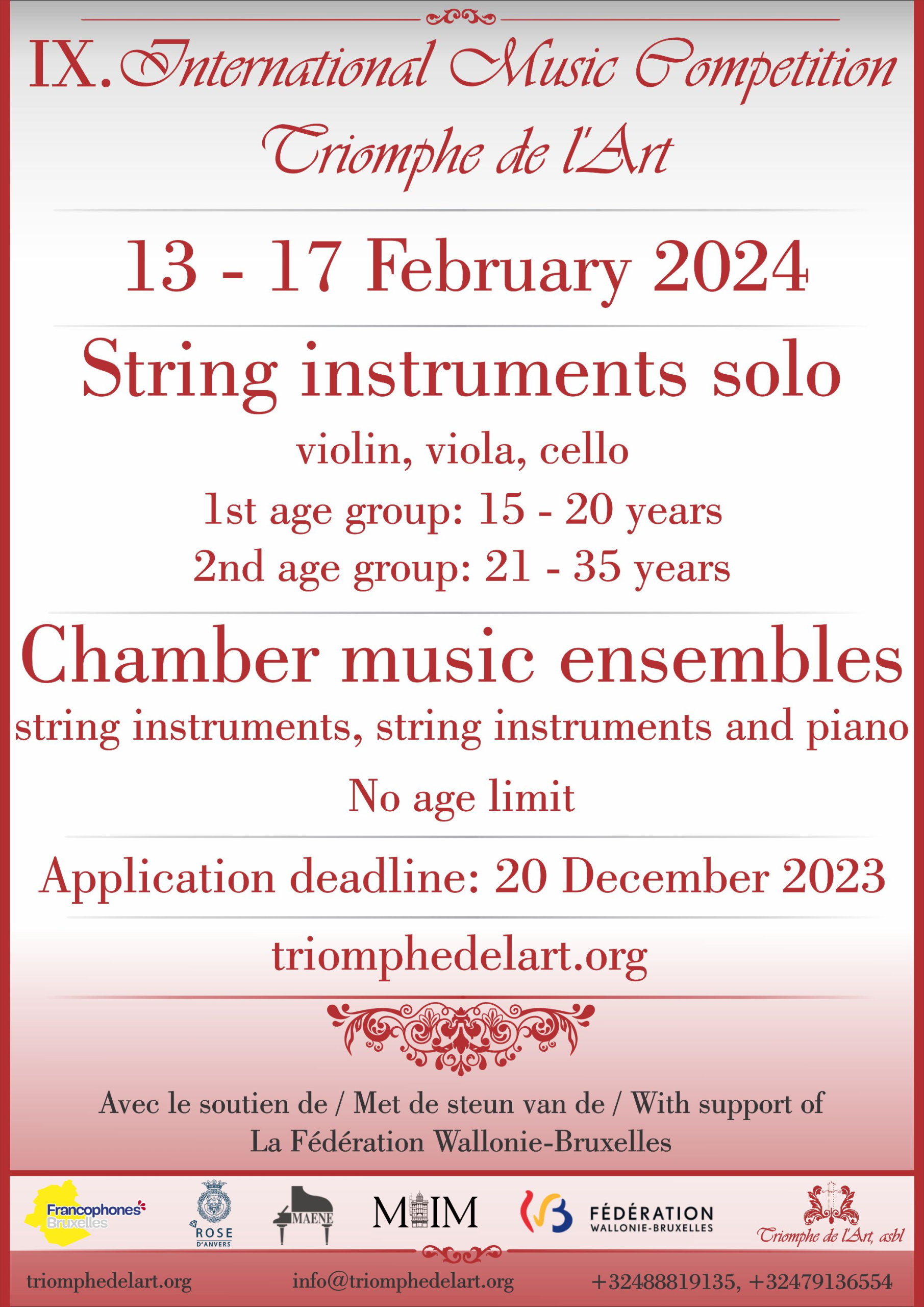 9th International Music Competition Triomphe de l'Art in disciplines String Instruments and Chamber Music